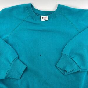 Vintage 80s Lee Women's Sweatshirt Teal Distressed Bubble Fit Cropped L/XL